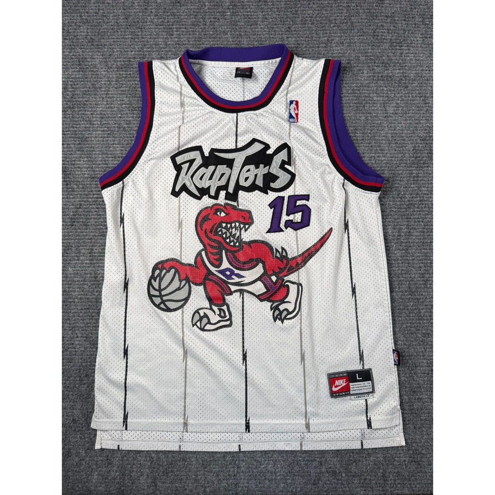 Nike Basketball Jersey Mens L White Excellent Vince Carter Raptors 15 Pinstripe